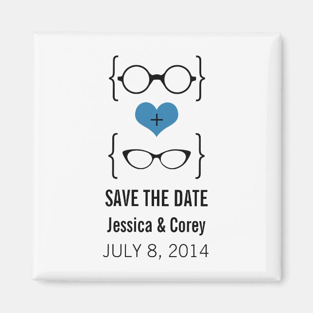 Blue Geeky Brillen Speichern das Date Magnet (Vorne)