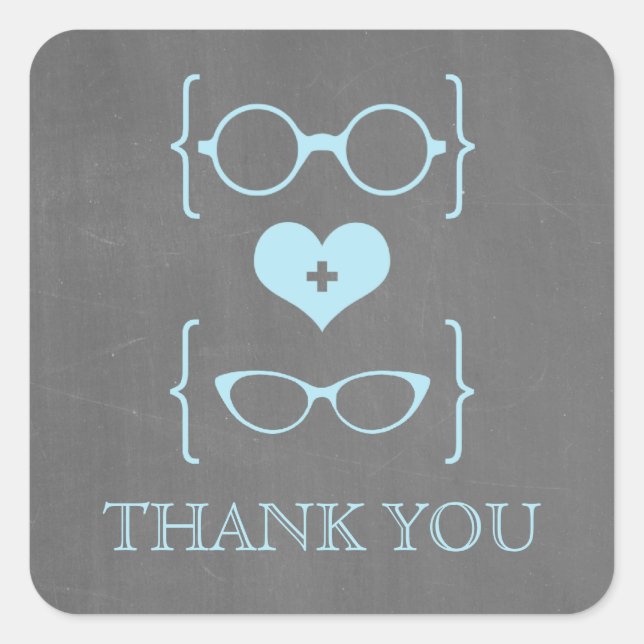 Blue Geeky Glasses Chalkboard Danke Stickers (Vorderseite)