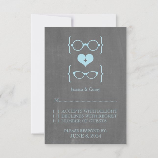 Blue Geeky Glasses Chalkboard Response Card RSVP Karte (Vorderseite)