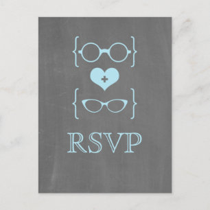Blue Geeky Glasses Chalkboard UAWG Postcard Einladungspostkarte