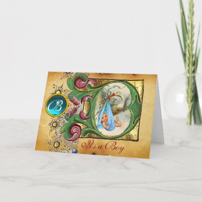 BLUE GEM MONOGRAM BABY BABY SHOWY EINLADUNG (Vorderseite)