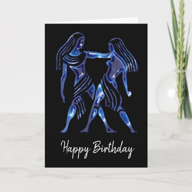 Blue Gemini Sign Birthday Card Karte (Vorderseite)