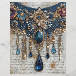 Blue Gems Embroidery Junk Journal Scrapbook Paper