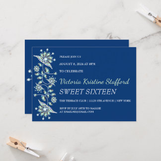 Blue Gems Floral Party Einladung