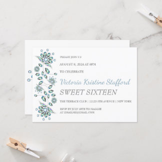 Blue Gems Floral Party Einladung