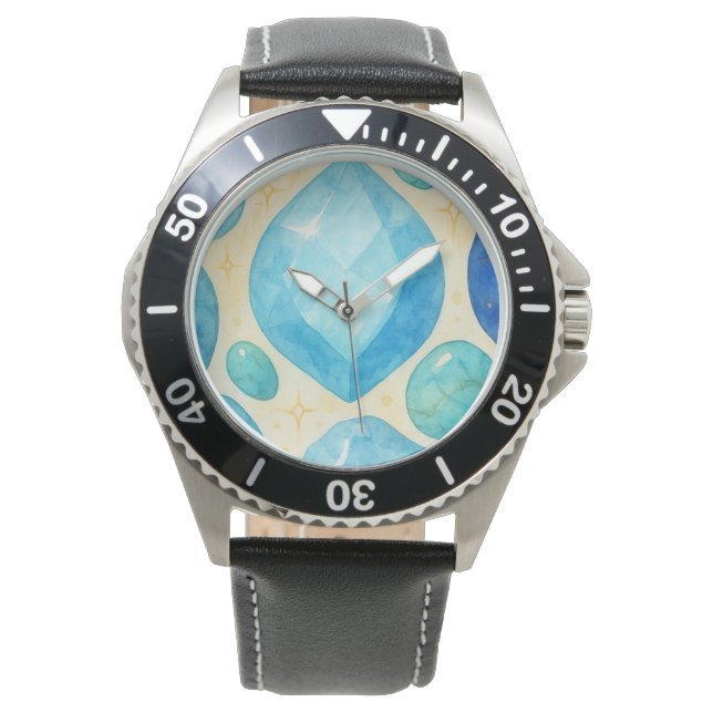 Blue Gemstone Heart Clock – Elegant Crystal Timepi Armbanduhr (Vorderseite)
