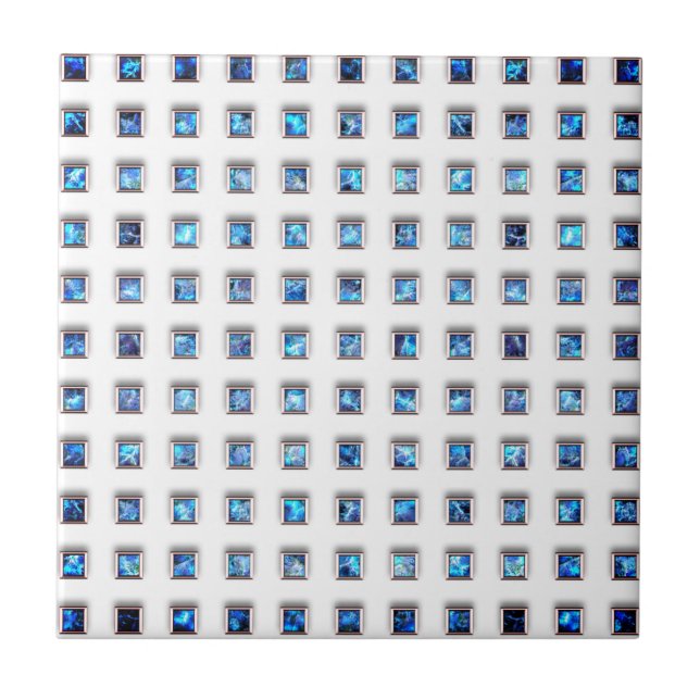 Blue Gemstone Squares Keramik Tile - Silberschmuck Fliese (Vorderseite)