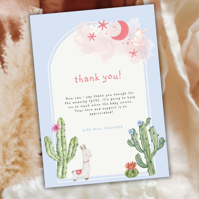 Blue Gender Neutral Boho Arch Cactus Baby Shower Dankeskarte (Blue Gender Neutral Boho Arch Cactus Baby Shower Thank You Card)