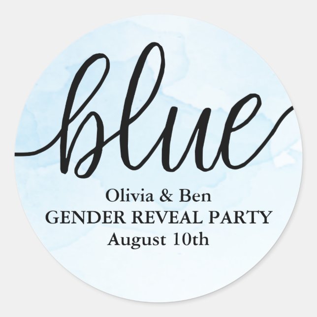 Blue Gender Reveal Baby Shower Runder Aufkleber (Vorderseite)