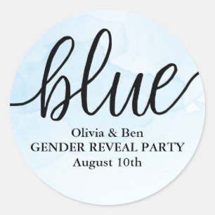 Blue Gender Reveal Baby Shower Runder Aufkleber