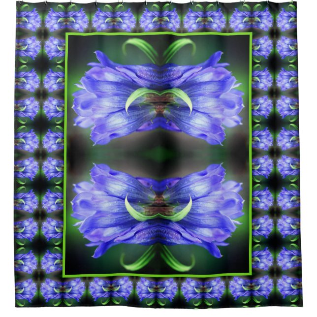 Blue Gentian Blume Abstrakt Art Duschvorhang (Vorderseite)