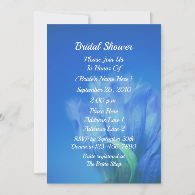 Blue Gentian Flower Bridal Shower  Einladung (Vorderseite)
