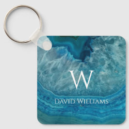 Blue Geode Agate Monogram Modern Name & Initial Schlüsselanhänger