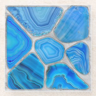 Blue Geode Agate Mosaik Blume art Glasuntersetzer