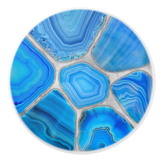 Blue Geode Agate Mosaik Blume art Keramikknauf (Vorderseite)