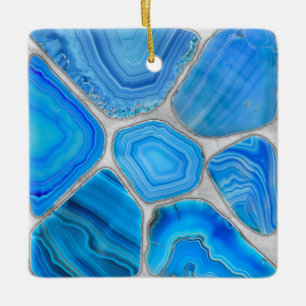 Blue Geode Agate Mosaik Blume art Keramikornament