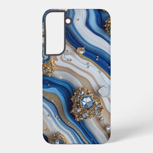 Blue Geode Gemstone with Gold Crystals – Luxury Samsung Galaxy Hülle (Rückseite)