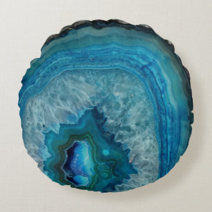 Blue Geode Rock Mineral Agate Crystal Image Rundes Kissen