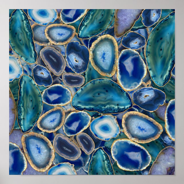 Blue Geodes crystal pattern Poster (Vorne)