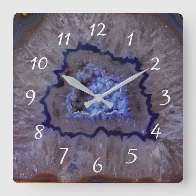 Blue Geodes Imitate Stone Gem Clock Quadratische Wanduhr (Vorderseite)