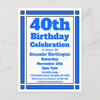 Blue Geometric 40. Geburtstag Einladung Postkarte