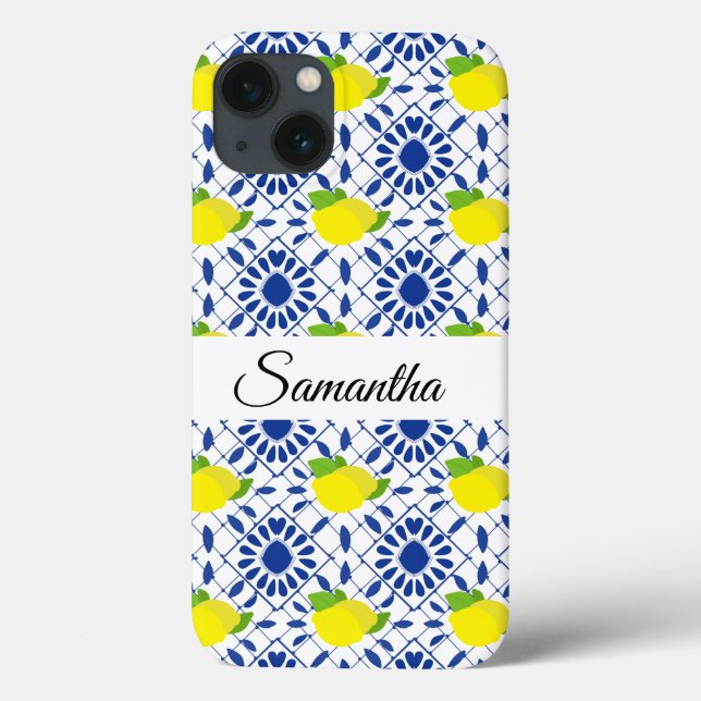 Blue Geometric Lemon Tile Case-Mate iPhone Hülle (Rückseite)
