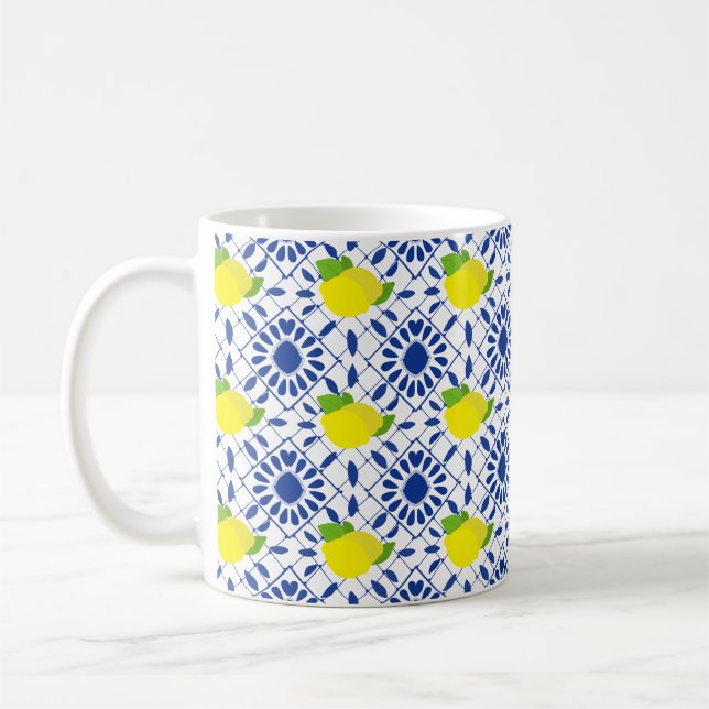 Blue Geometric Lemon Tile Kaffeetasse (Links)
