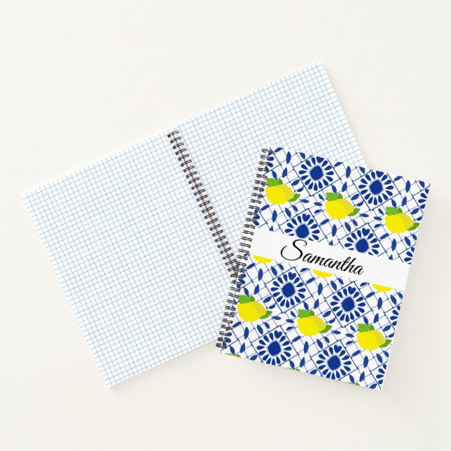 Blue Geometric Lemon Tile Notizbuch (Innenseite)