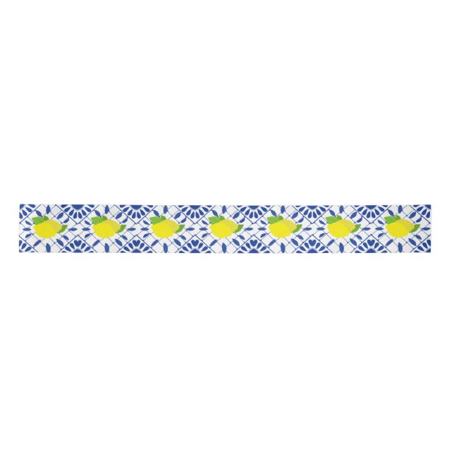 Blue Geometric Lemon Tile Satinband (Vorderseite)