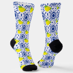 Blue Geometric Lemon Tile Socken
