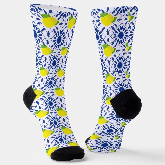 Blue Geometric Lemon Tile Socken (Gewinkelt)