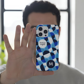 Blue Geometric Mosaic Bauhaus Monogram Custom Name iPhone 15 Pro Max Hülle