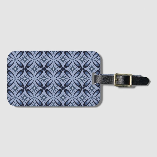 Blue Geometric Pattern Retro Style Gepäckanhänger (Vorderseite (Horizontal))