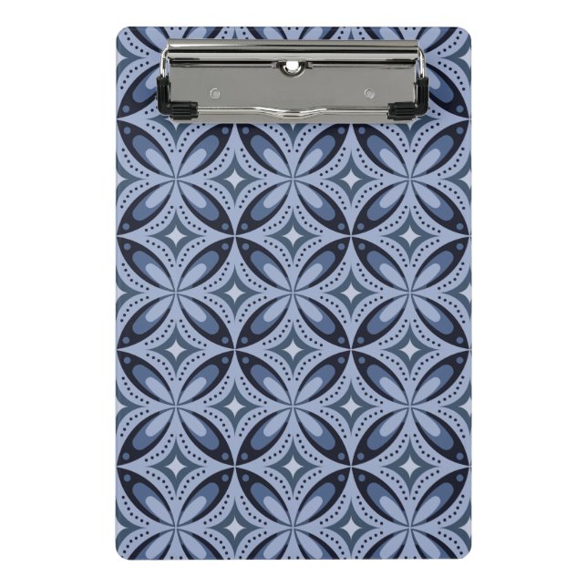 Blue Geometric Pattern Retro Style Mini Klemmbrett (Vorderseite)