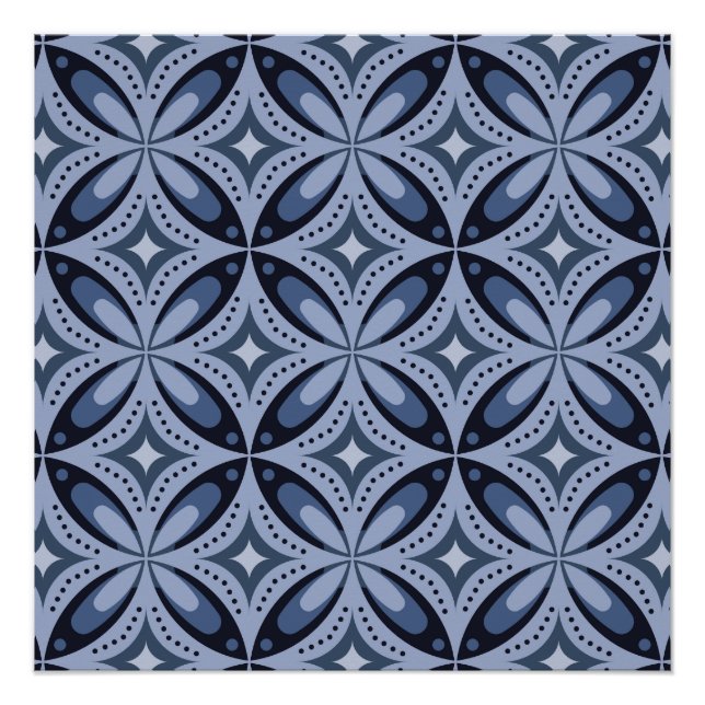 Blue Geometric Pattern Retro Style Poster (Vorderseite)