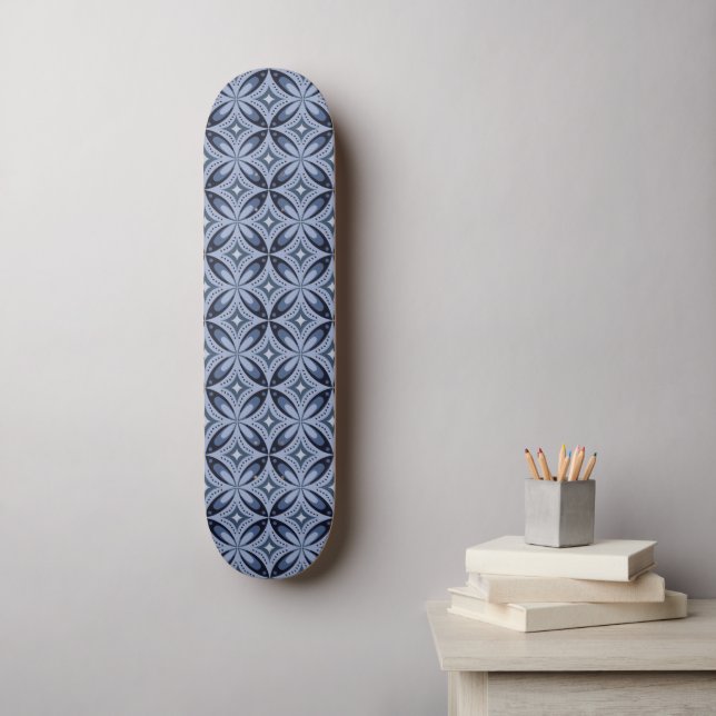 Blue Geometric Pattern Retro Style Skateboard (Wandkunst)