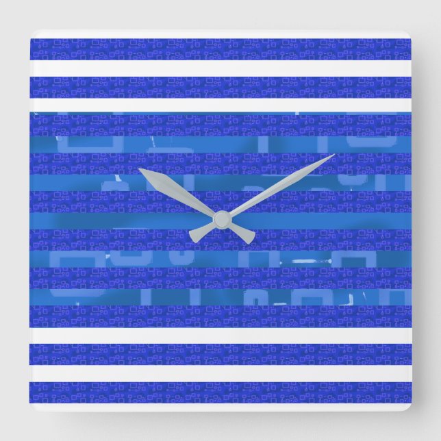 Blue Geometric Quadratische Wanduhr (Vorderseite)