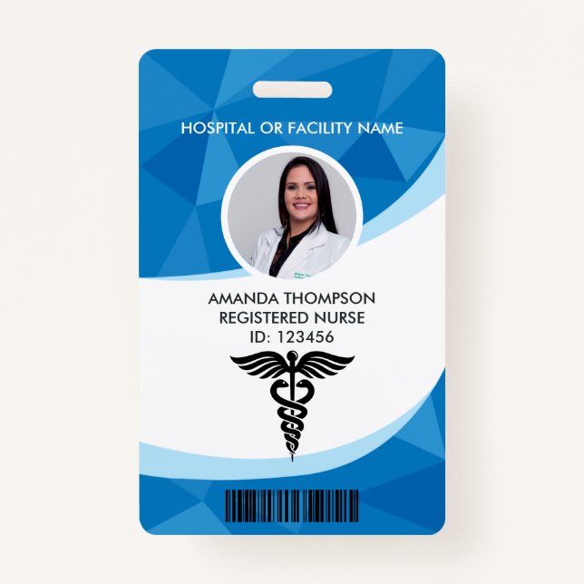Blue Geometric Registered Nurse Foto ID Ausweis (Vorderseite)