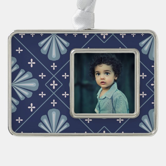 Blue Geometric shapes Pattern  Rahmen-Ornament Silber (Vorderseite)