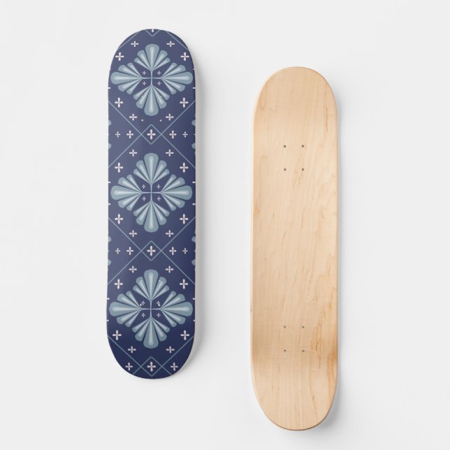 Blue Geometric shapes Pattern  Skateboard (Vorderseite)