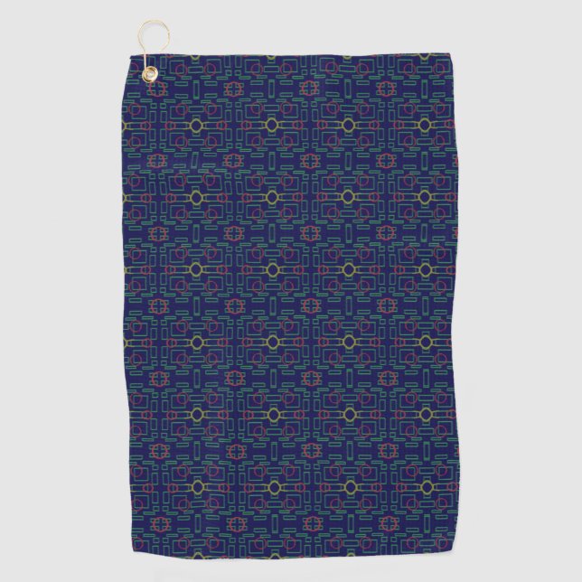 Blue Geometric Shuffle Golf Handtuch (Vorderseite)
