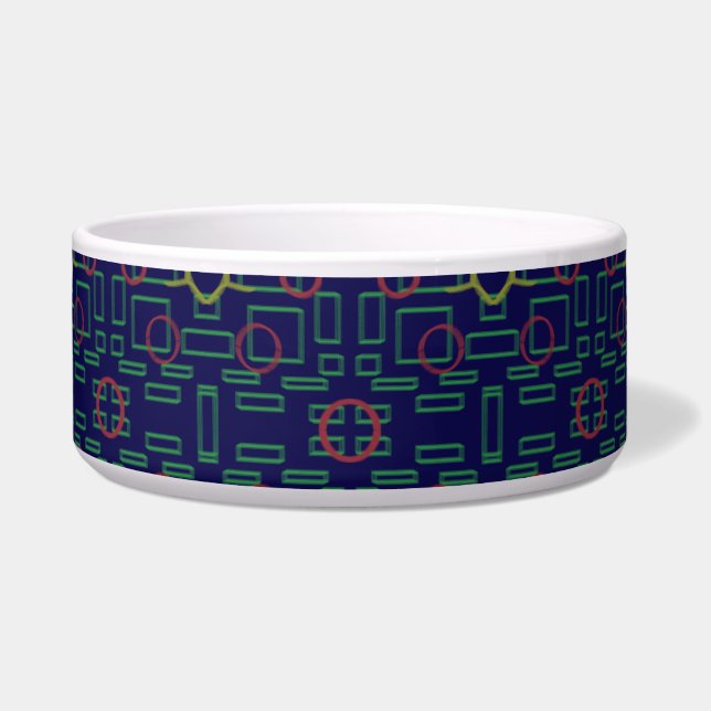 Blue Geometric Squares Keramik Pet Bowl Napf (Vorderseite)