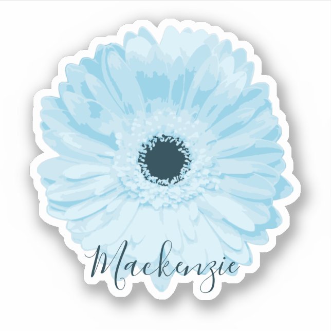 Blue Gerbera Daisy Blume Name Aufkleber (Vorderseite)