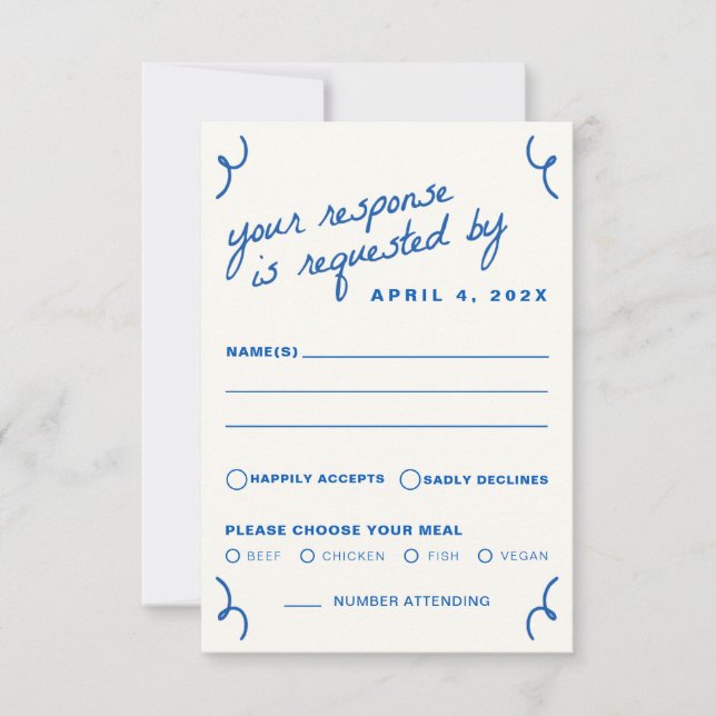 Blue Gezeichnet Together Wedding RSVP Karte (Vorderseite)
