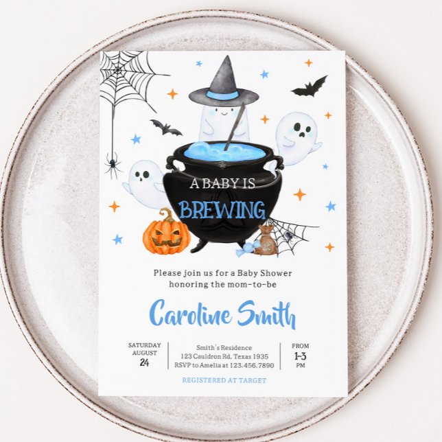 Blue Ghost Halloween Baby Brewing Baby Dusche Einladung (Baby is Brewing Baby Shower Invitation
)
