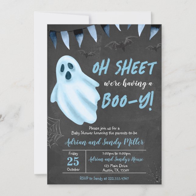 Blue Ghost Halloween Baby Dusche Einladung (Vorderseite)