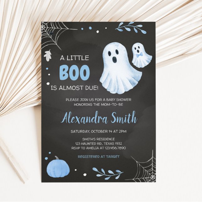 Blue Ghost Halloween Baby Dusche Einladung (Boy Blue Ghost Baby Shower Invitation)