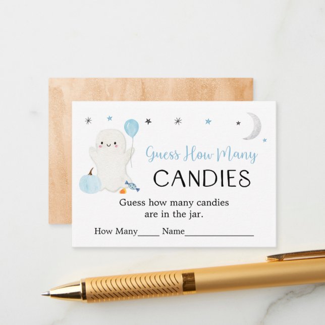 Blue Ghost Halloween Guess Wie viele Spiel Begleitkarte (Vorderseite/Rückseite Beispiel)