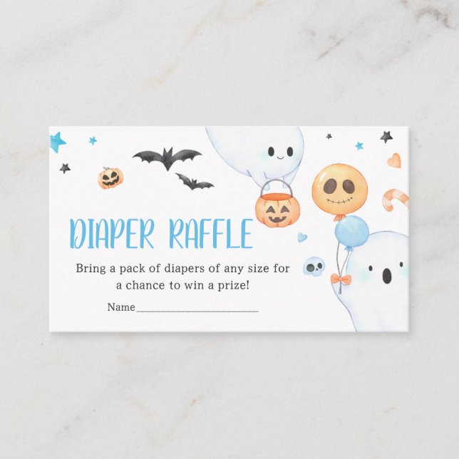 Blue Ghost Halloween Little Boo Diaper Raffle Begleitkarte (Vorderseite)