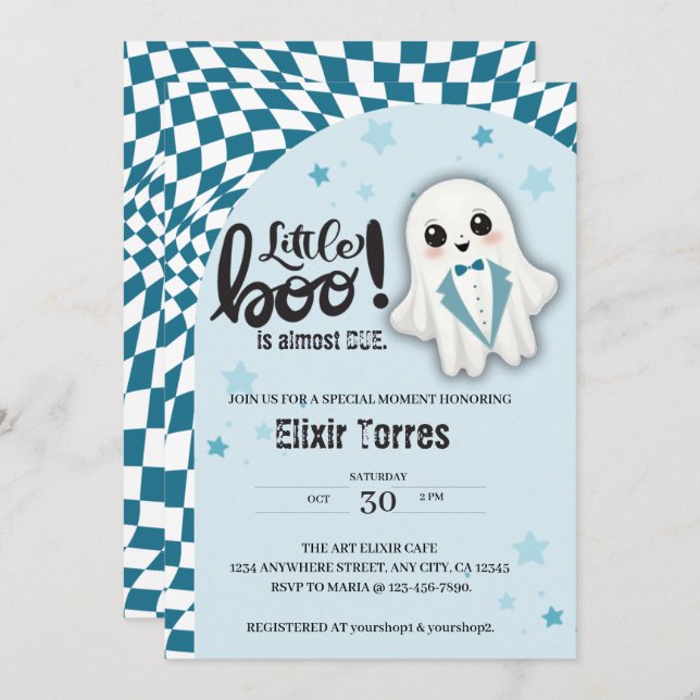 Blue Ghost Little Boo ist fast die richtige Baby D Einladung (Vorne/Hinten)